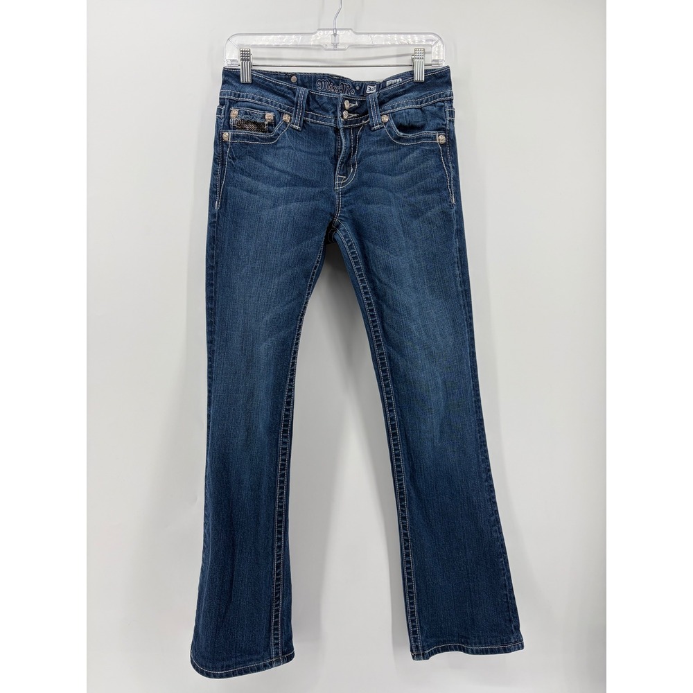 Miss Me Jeans Bootcut‎ Dark Wash Rhinestone Embellished Pockets Size 30 JP5023-1